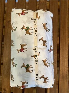 Rae Dunn White Holiday Reindeer Bedding Set with Brown and Red Accents | Twin